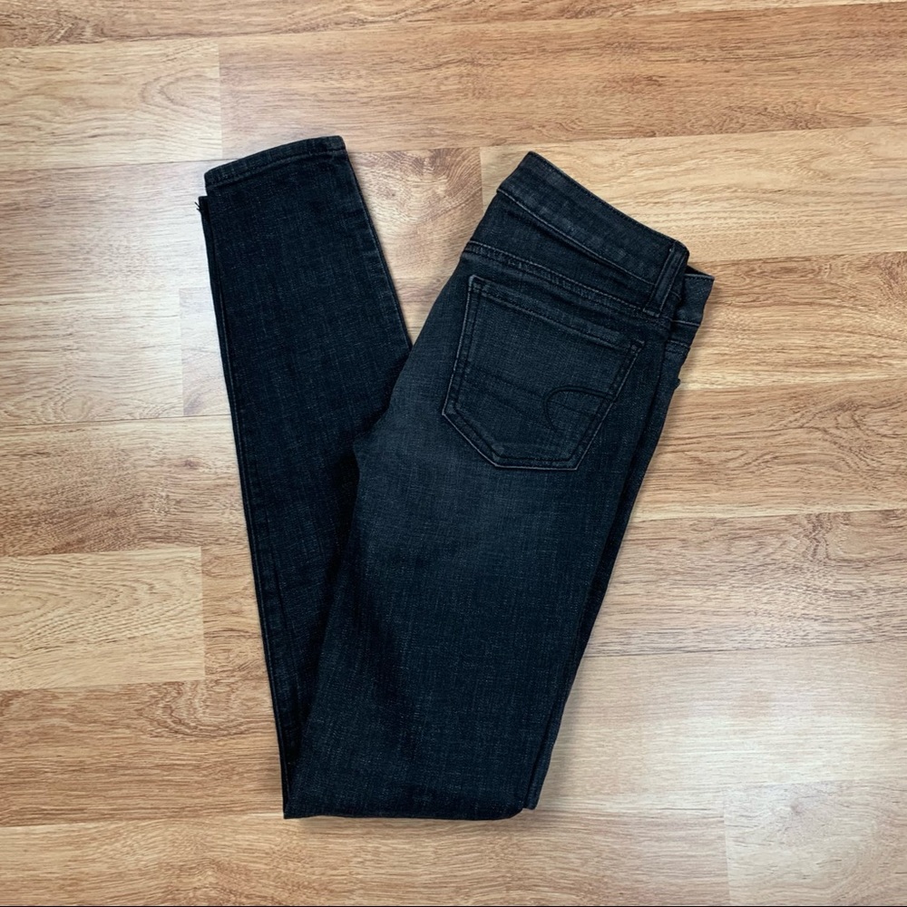 American Eagle Jegging Stretch Black Denim Jeans Women Size 2 Tall Long